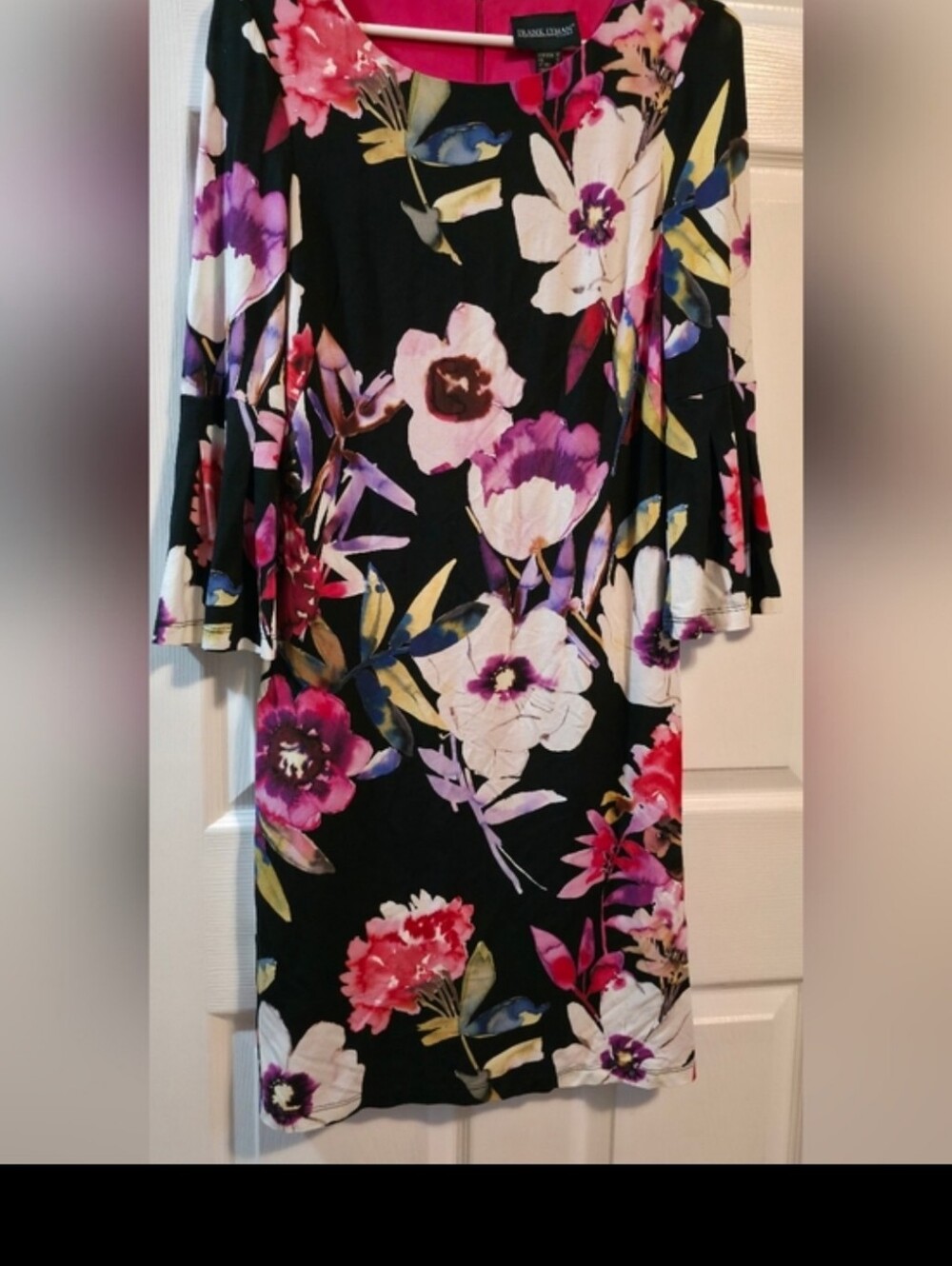4/$97 Deal! Frank Lyman Design Black Floral Bell-Sleeve Dress with Pink & Purple - Picture 16 of 16